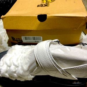 Dr Martens Voss Faux fur white platform sandals